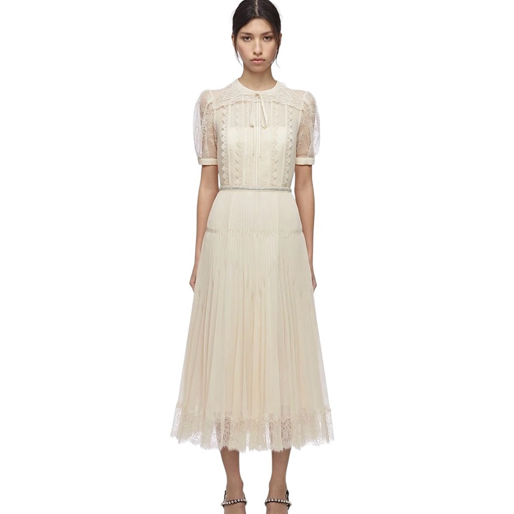 Self-Portrait Cream Lace Midi Dress